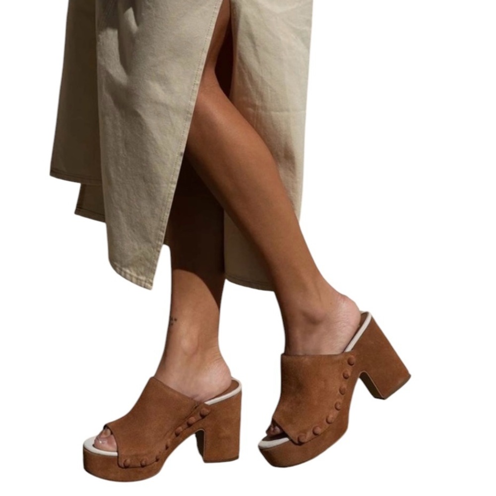 Dolce Vita Emol Brown Suede Studded Chunky Platform Open Toe Mule Sandals Sz 8.5 - Picture 4 of 15